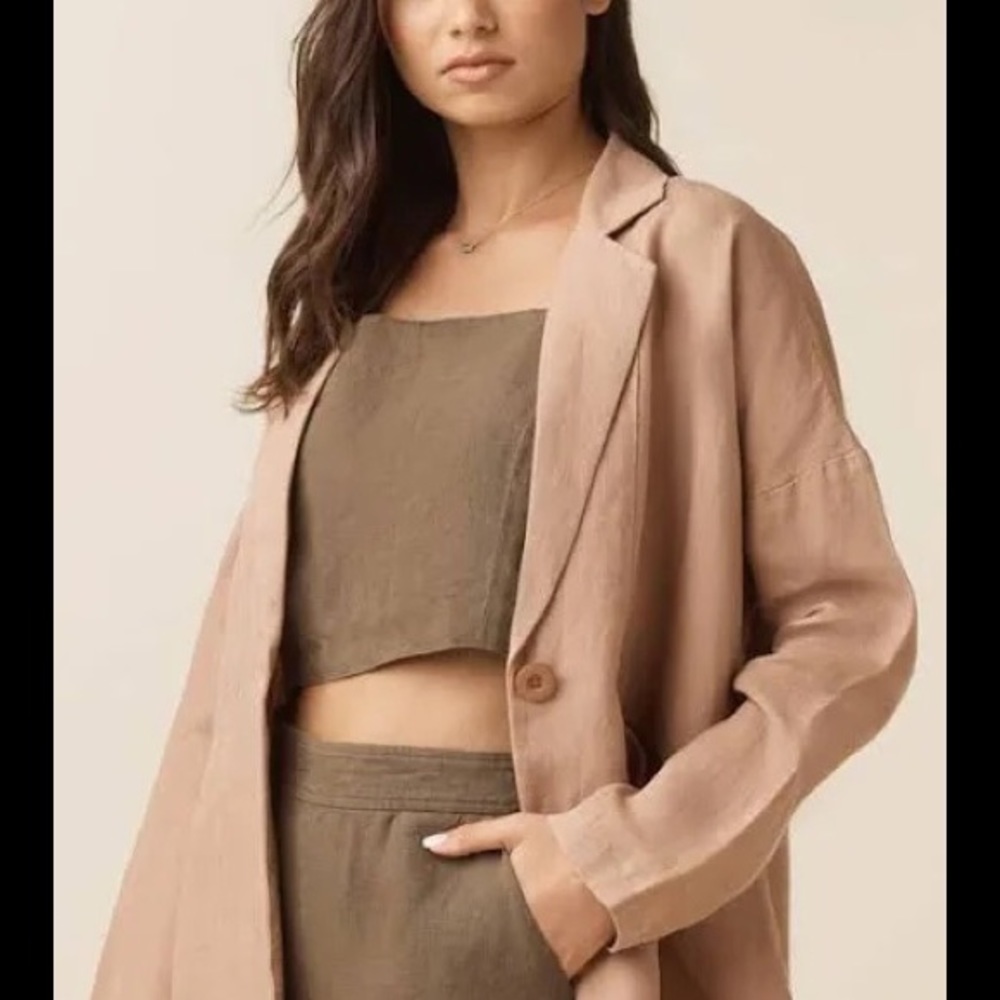 VINTAGE-Pink Open Front 100% Silk Blazer Jacket-Size Medium